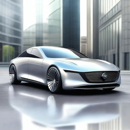 A high-quality digital art image of a sleek saloon car, rendered in a reasonably realistic style