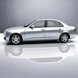 A high-quality digital art image of a saloon car, rendered in a reasonably realistic style, set against a plain grey background