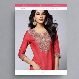 Showcase a vibrant and stylish website design featuring clothing collection from the brand Tanveerkamal. Include luxe textures, detailed images of the clothing line, well-organized product categories, and easy-to-navigate user interface.