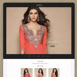 Showcase a vibrant and stylish website design featuring clothing collection from the brand Tanveerkamal. Include luxe textures, detailed images of the clothing line, well-organized product categories, and easy-to-navigate user interface.