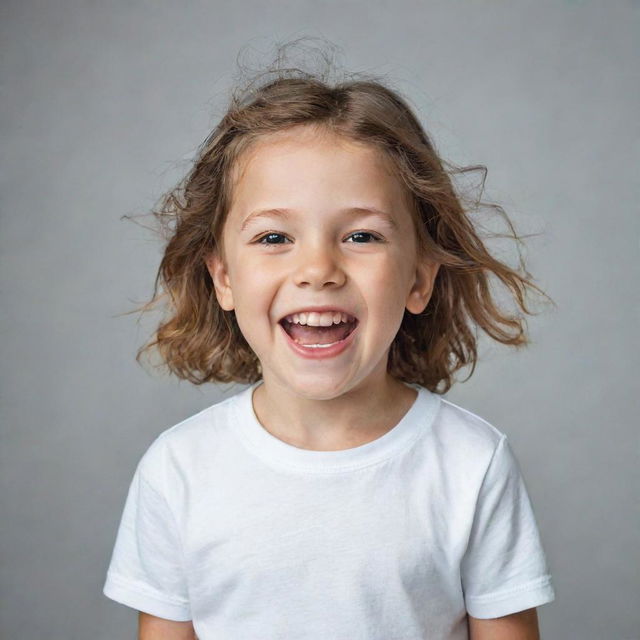 Portrait of a joyful child wearing simple, affordable clothes.