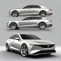 A high-quality digital art image of a modern, hydrogen-powered saloon car with four doors and standard wheels