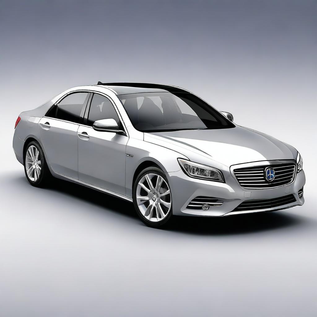 This is a high-quality digital art image of a modern saloon car, rendered in a reasonably realistic style