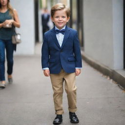 A youngster dressed in stylish, high-quality clothing worth $100.