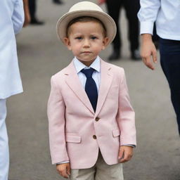 A youngster dressed in stylish, high-quality clothing worth $100.