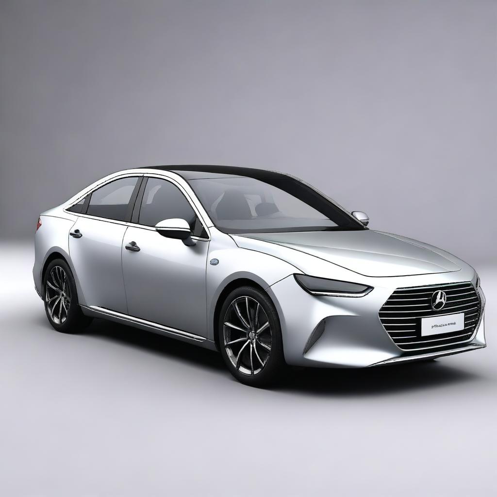 A high-quality digital art image of a modern, hydrogen-powered saloon car with four doors