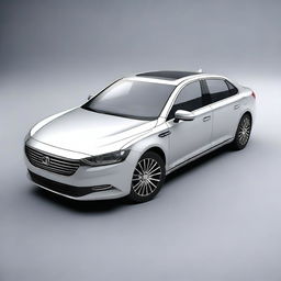 This is a high-quality digital art image of a modern saloon car, rendered in a reasonably realistic style, set against a minimalistic grey background