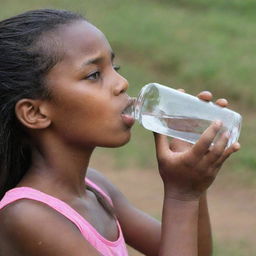 A young girl quenching her thirst with a glass of fresh water