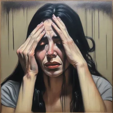 The painting depicts a woman with tears streaming down her face, capturing the essence of tsoris and conveying the emotional pain she experienced.