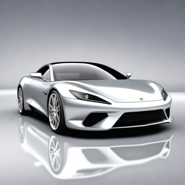 A high-quality digital art image of a sleek, silver sports car