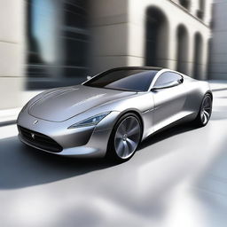 A high-quality digital art image of a sleek, silver sports car, rendered in a reasonably realistic style