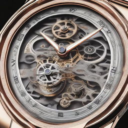 A close-up image of a mechanical watch, showcasing its intricate details