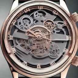 A close-up image of a mechanical watch, showcasing its intricate details