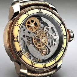 Render a highly detailed, digital art image of a mechanical watch