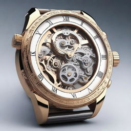 Render a highly detailed, digital art image of a mechanical watch