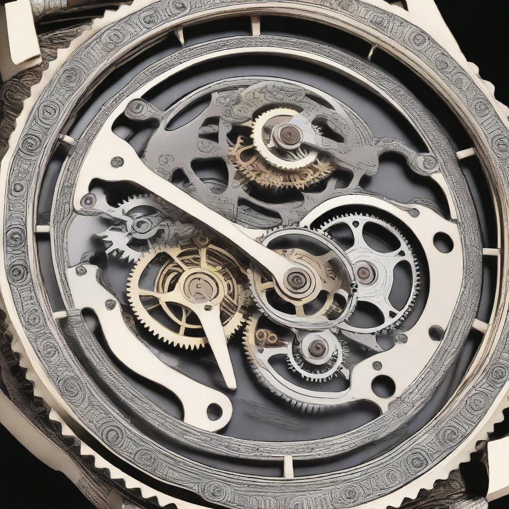 A high-quality digital art image of a mechanical watch