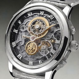 A high-quality digital art image of a mechanical watch