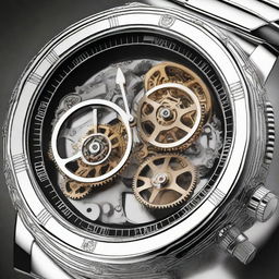 A high-quality digital art image of a mechanical watch