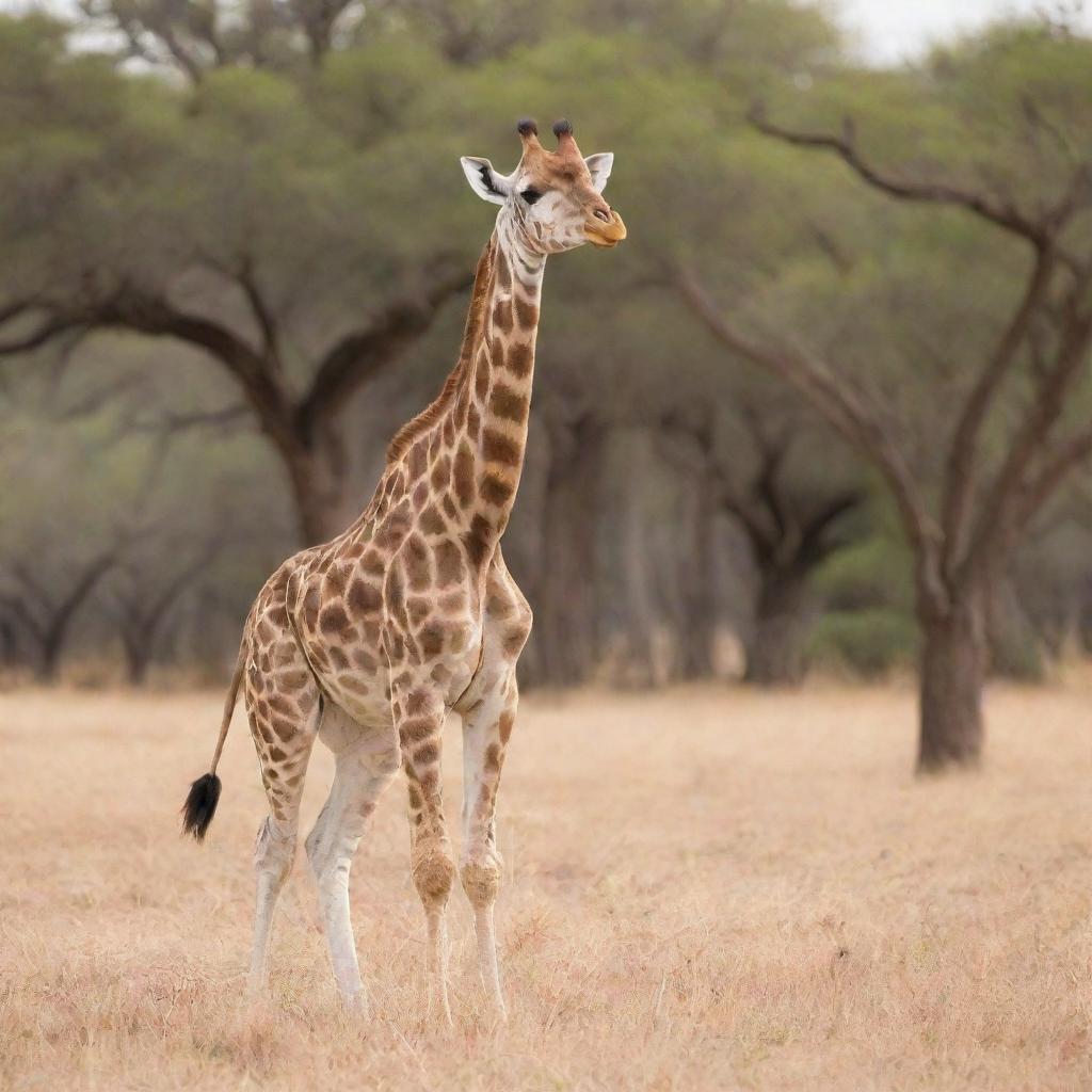 An adorable, playful giraffe in a sunny savannah setting