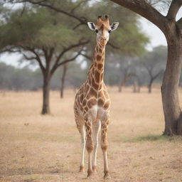 An adorable, playful giraffe in a sunny savannah setting