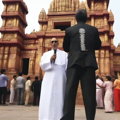 During the festival, the killjoy preacher stood outside the temple, condemning the revelers' behavior.