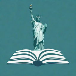 Design a logo featuring an open book and the iconic Statue of Liberty integrated harmoniously into one unified image