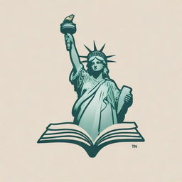 Design a logo featuring an open book and the iconic Statue of Liberty integrated harmoniously into one unified image