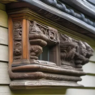 The exterior walls of the house were adorned with burred brackets and ornate carvings.