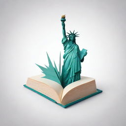 Create a creative and unique logo featuring an open book where pages transform into the Statue of Liberty with a touch of artistic flair