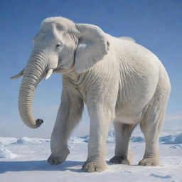 An imaginative hybrid creature with the sturdy, majestic physique of an elephant and the thick, frosty white fur of a polar bear.