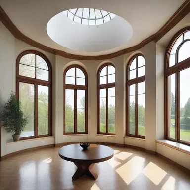 The architect designed the room with large windows, and the centerpiece was the fenestra ovalis, allowing natural light to fill the space.