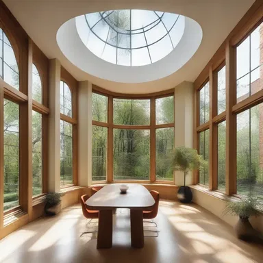 The architect designed the room with large windows, and the centerpiece was the fenestra ovalis, allowing natural light to fill the space.