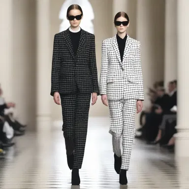 The designer's latest collection featured a test suit inspired by the courtroom, with black and white patterns and structured silhouettes.