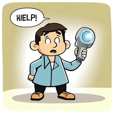 In the cartoon, the character uses a signaling device to call for help.