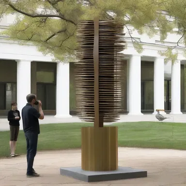 The artist incorporated a signaling device into their sculpture to represent communication and connection.