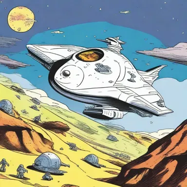 The wheeled spaceship glided across the galaxy in the adventurous comic strip.