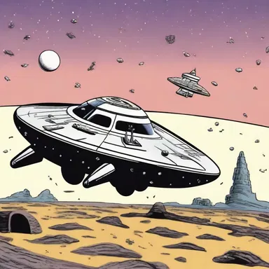 The wheeled spaceship glided across the galaxy in the adventurous comic strip.