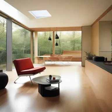 The architect designed a modern house with wheeled furniture for easy rearrangement.