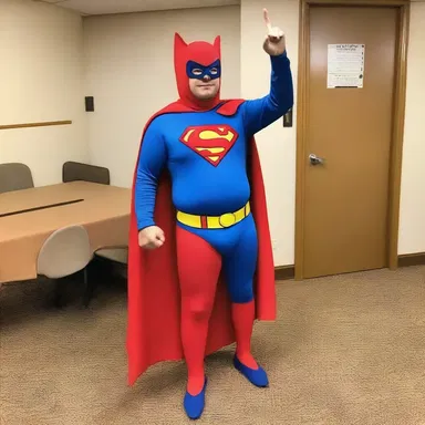 Although he loved superheroes, Jerry felt unworthily dressed up as one for the costume party.