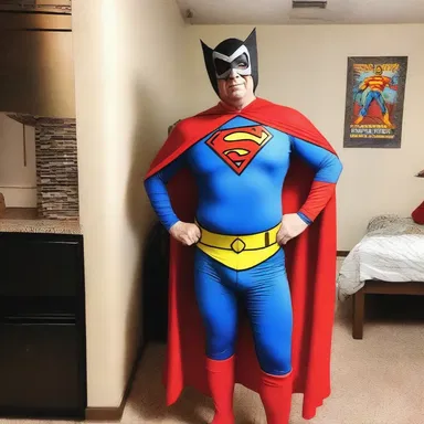 Although he loved superheroes, Jerry felt unworthily dressed up as one for the costume party.