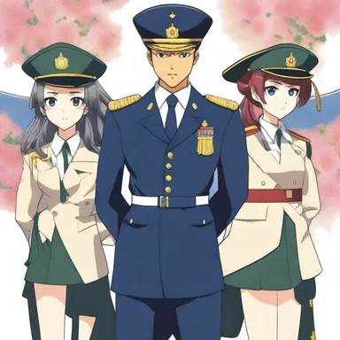 In the anime series, the characters wear elaborate dress uniforms during formal military ceremonies.