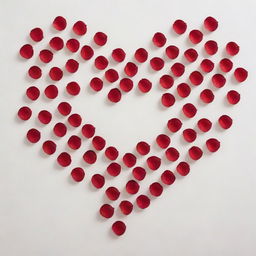 Heart-shape made out of delicate red rose petals on a white canvas, radiating a feeling of warmth and affection.