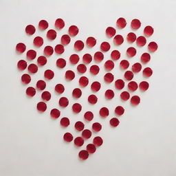 Heart-shape made out of delicate red rose petals on a white canvas, radiating a feeling of warmth and affection.