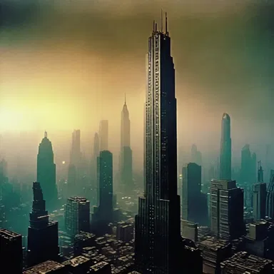 In the futuristic world of 'Blade Runner,' the towering skyscrapers formed a ridgeline that blocked out the sun, creating a dystopian atmosphere.