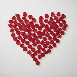 Heart-shape made out of delicate red rose petals on a white canvas, radiating a feeling of warmth and affection.