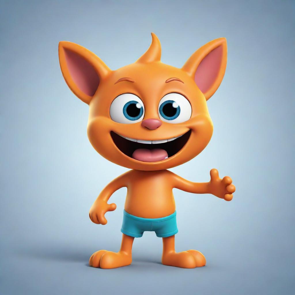 Generate an image of 'Banee', a playful and friendly cartoon character with bright eyes, a wide smile, and an energetic demeanor.