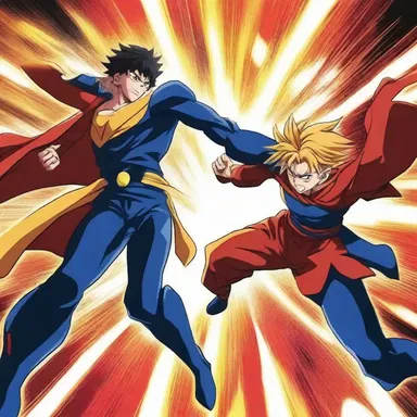 The anime series showcased a climactic battle scene filled with intense rubbing of the characters' superpowers against each other, creating a dazzling display of energy.