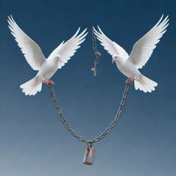 Illustration of broken chains with two doves taking flight