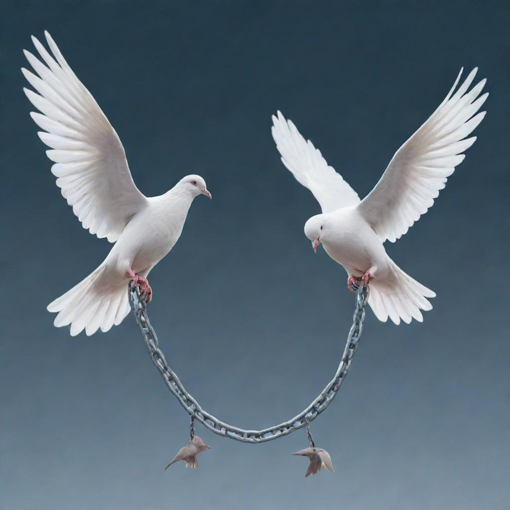 Illustration of broken chains with two doves taking flight