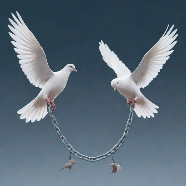 Illustration of broken chains with two doves taking flight